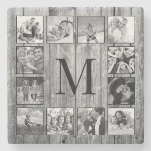 Create Your Custom Photo Collage Rustic Farmhouse Stone Coaster