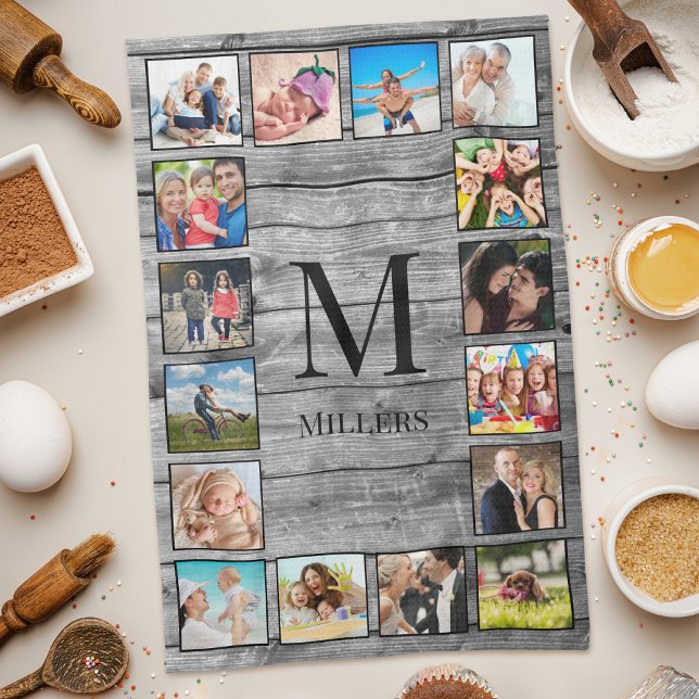Create Your Custom Photo Collage Rustic Farmhouse Tea Towel (Creator Uploaded)