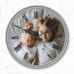 Create Your Custom Photo Grey Classy Elegant Large Clock<br><div class="desc">Decorative personalizable classical elegant clock design with your custom photo,  image or logo.</div>