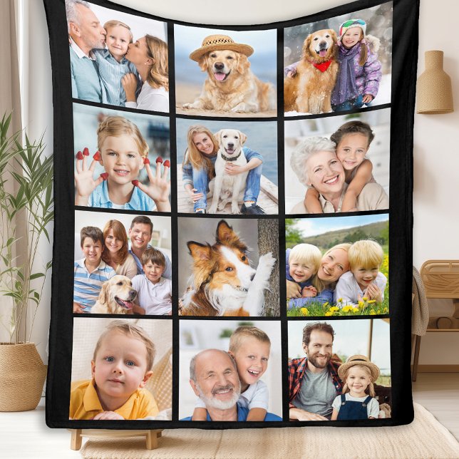 Create Your Family Photo Collage Simple 12 Picture Fleece Blanket (Creator Uploaded)