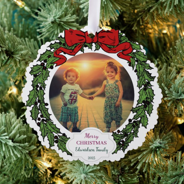 Create your Merry Christmas family photo christmas Tree Decoration Card (Insitu (Tree))