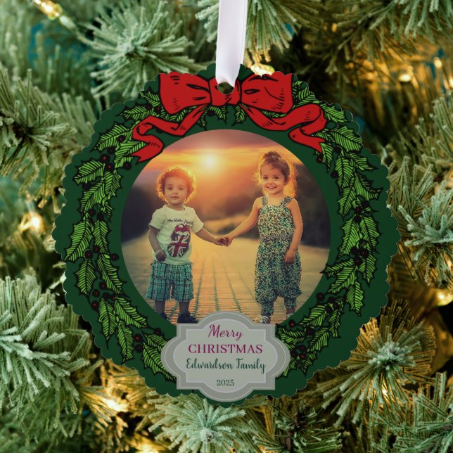 Create your Merry Christmas family photo christmas Tree Decoration Card (Insitu (Tree))