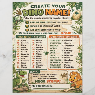 Create Your Name Dinosaur Party Game