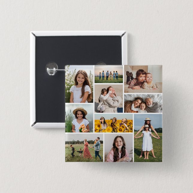 Create Your Own 10 Photo Collage 15 Cm Square Badge (Front & Back)