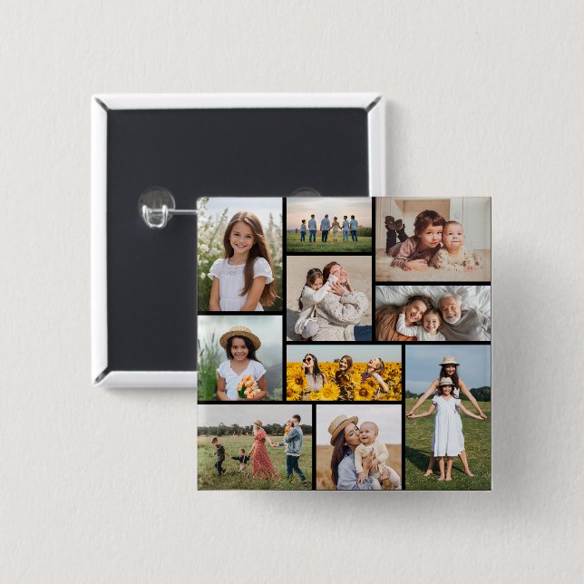 Create Your Own 10 Photo Collage 15 Cm Square Badge (Front & Back)