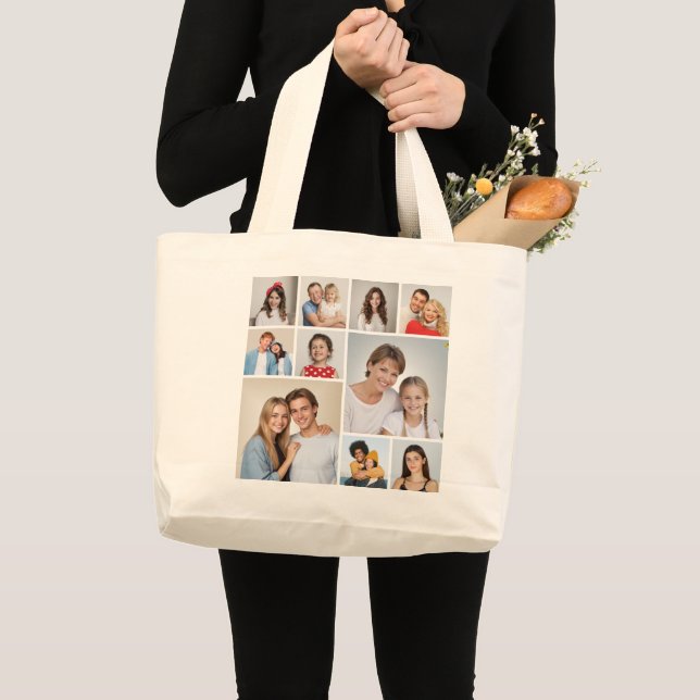 Create Your Own 10 Photo Collage Large Tote Bag (Front (Product))