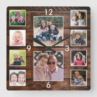 Create Your Own 10 Photo Collage Reclaimed Wood Square Wall Clock