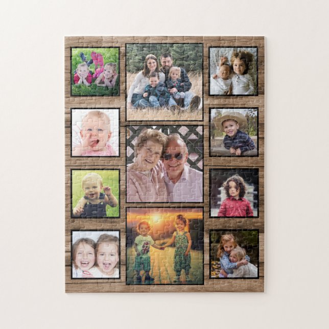 Create Your Own 11 Family Photo Collage Wood Jigsaw Puzzle (Vertical)
