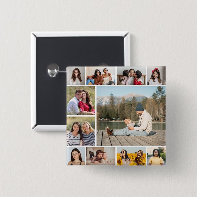 Create Your Own  11 Photo Collage 15 Cm Square Badge (Front & Back)