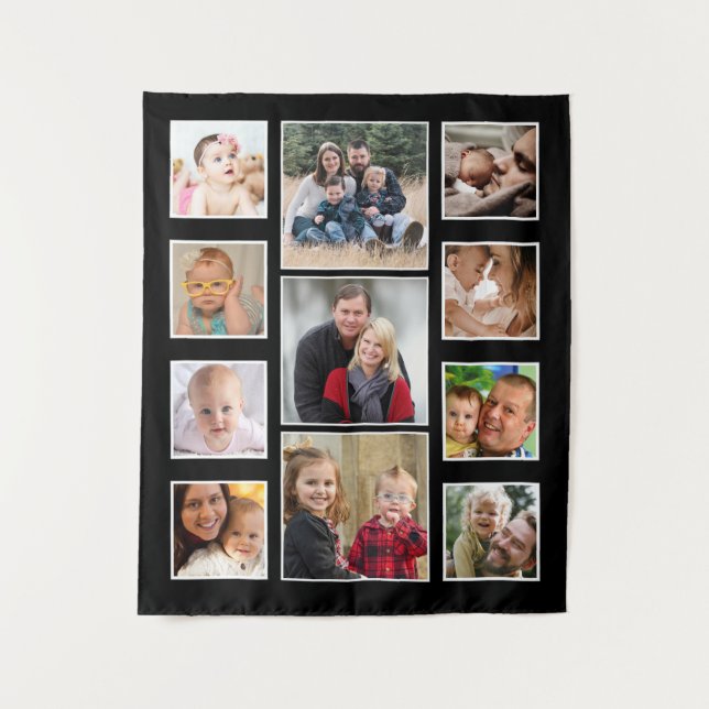 Create Your Own 11 Photo Collage Black Tapestry (Front)