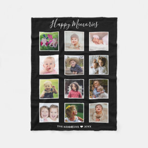 Create Your Own 12 Family Photo Collage Black Fleece Blanket