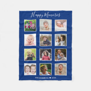 Create Your Own 12 Family Photo Collage Blue Fleece Blanket