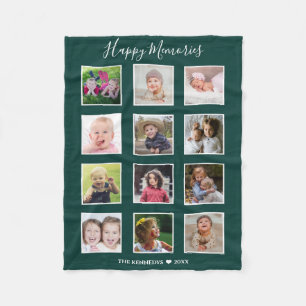 Create Your Own 12 Family Photo Collage Green Fleece Blanket