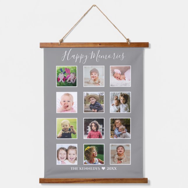 Create Your Own 12 Family Photo Collage Grey   Hanging Tapestry (Front)
