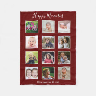 Create Your Own 12 Family Photo Collage Maroon Fleece Blanket