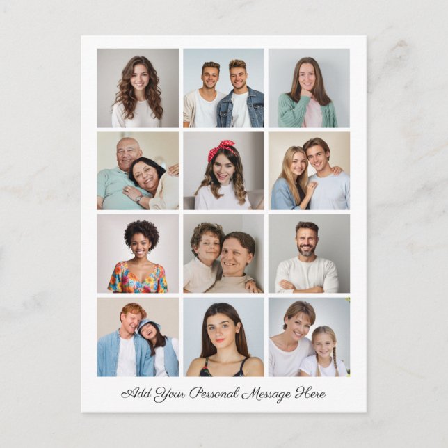 Create Your Own 12 Photo Collage Add Your Greeting Postcard (Front)