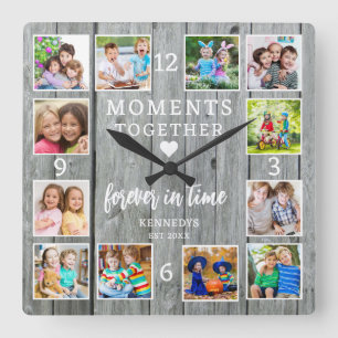 Create Your Own 12 Photo Collage Family Quote Wood Square Wall Clock