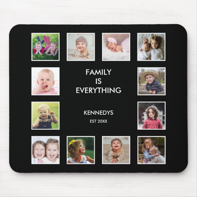 Create Your Own 12 Photo Collage Frame Black Mouse Mat (Front)
