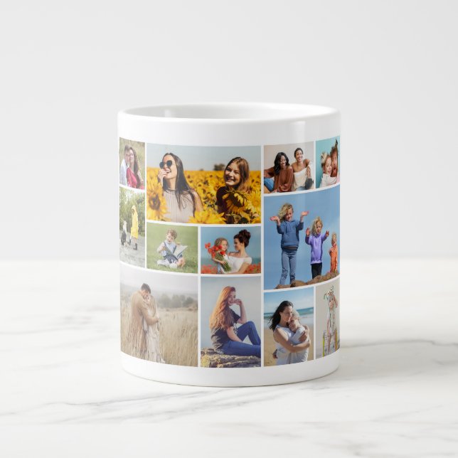 Create Your Own 12 Photo Collage Large Coffee Mug (Front)