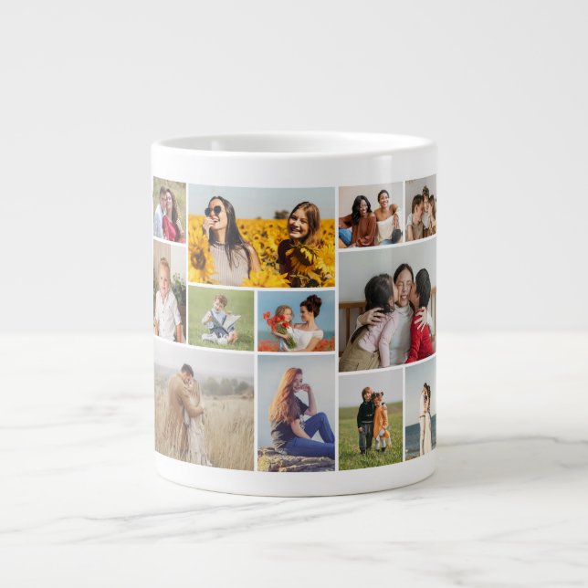 Create Your Own 12 Photo Collage Large Coffee Mug (Front)