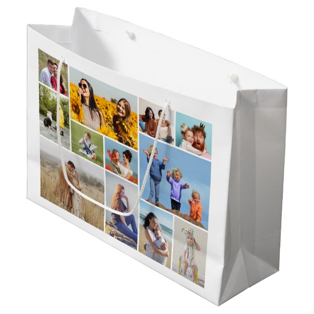 Create Your Own 12 Photo Collage Large Gift Bag (Front Angled)
