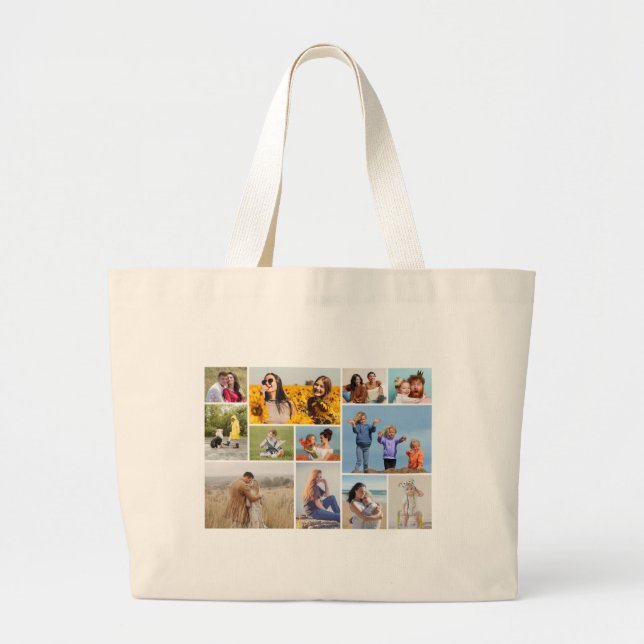 Create Your Own 12 Photo Collage Large Tote Bag (Front)