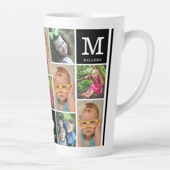 Create Your Own 12 Photo Collage Monogram Black Latte Mug (Right)