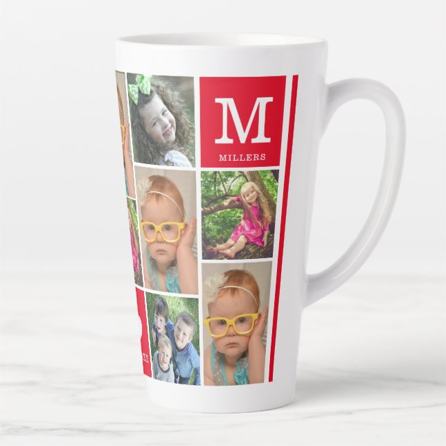 Create Your Own 12 Photo Collage Monogram Red Latte Mug (Right)