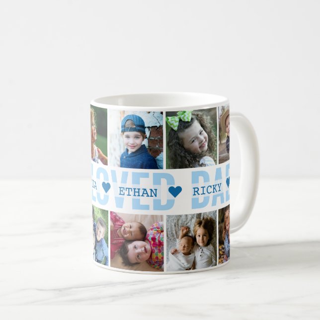 Create Your Own 12 Photo Collage Most Loved Dad Coffee Mug (Front Right)