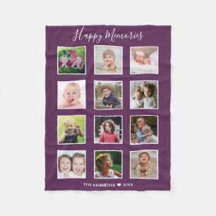 Create Your Own 12 Photo Collage Plum Purple Fleece Blanket