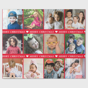 Create Your Own 12 Photo Collage Red Christmas Wrapping Paper