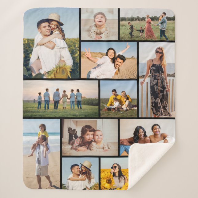 Create Your Own 12 Photo Collage Sherpa Blanket (Front)