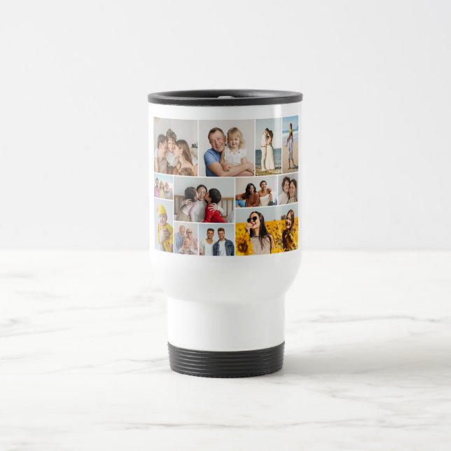 Create Your Own 12 Photo Collage  Travel Mug (Center)
