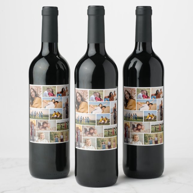 Create Your Own 12 Photo Collage Wine Label (Bottles)
