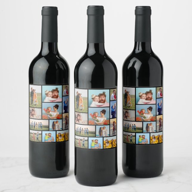 Create Your Own 12 Photo Collage Wine Label (Bottles)