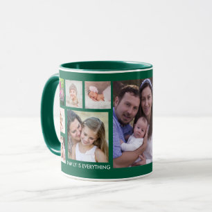 Create Your Own 13 Family Photo Collage Green Mug