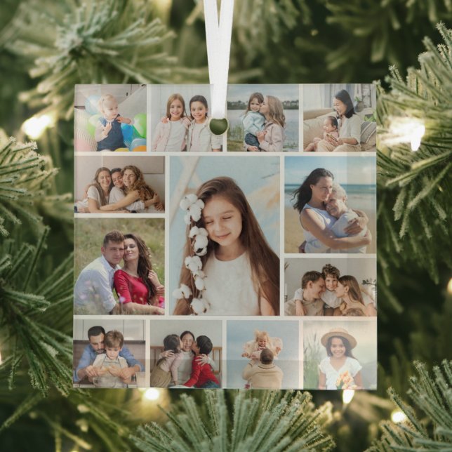 Create Your Own 13 Photo Collage Glass Tree Decoration (Insitu)