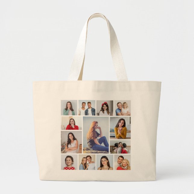 Create Your Own 13 Photo Collage Large Tote Bag (Front)