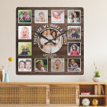 Create Your Own 13 Photo Collage Rustic Dark Wood  Square Wall Clock<br><div class="desc">Create your own photo collage wall clock with 13 of your favourite pictures. The photo frame clock helps you treasure your special moments and also makes a thoughtful gift for parents, grandparents and friends. The personalised family clock makes it a perfect gift for all occasions. Personalise with family name and...</div>