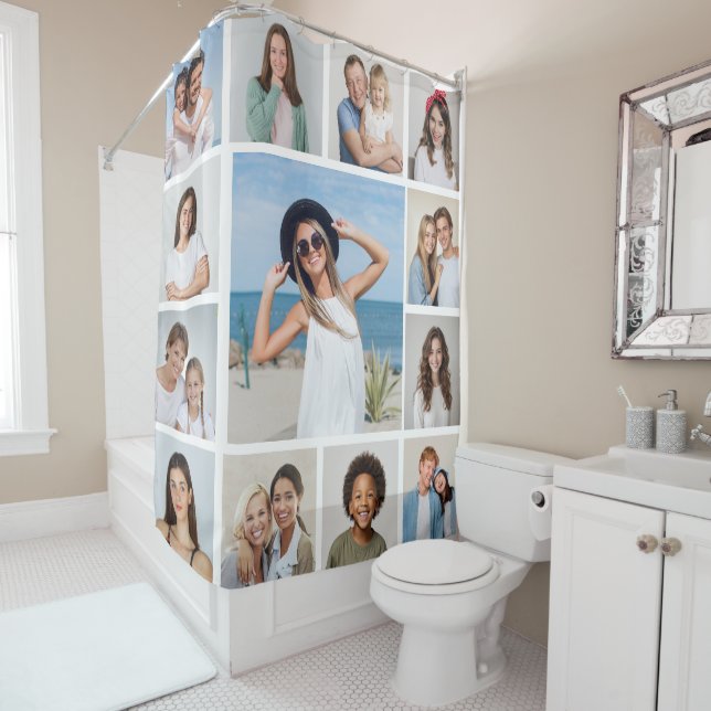 Create Your Own 13 Photo Collage Shower Curtain (In Situ)