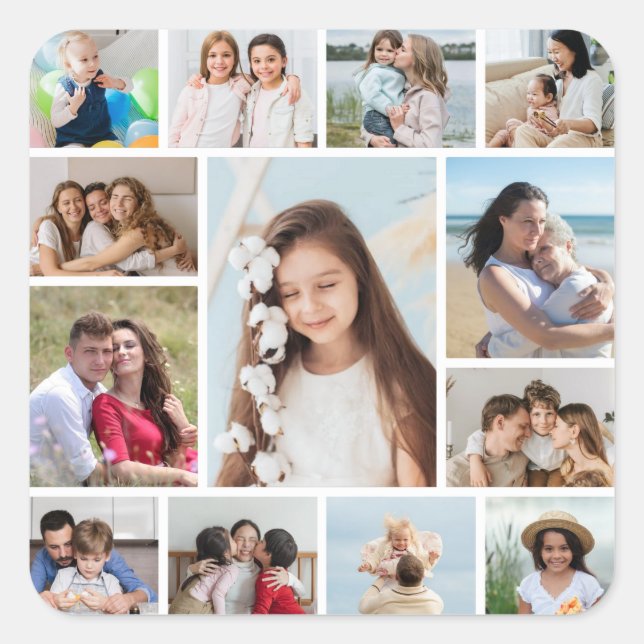 Create Your Own 13 Photo Collage Square Sticker (Front)