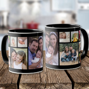 Create Your Own 13 Photo Picture Collage Black Mug