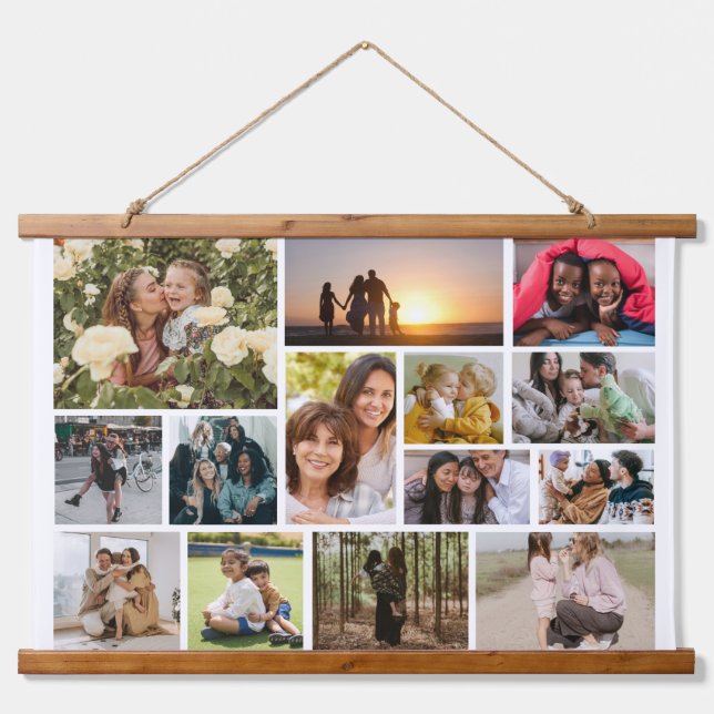 Create Your Own 14 Photo Collage Photo Block Hanging Tapestry (Front)