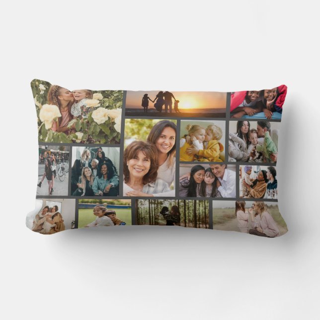 Create Your Own 14 Photo Collage Photo Block Lumbar Cushion (Front)