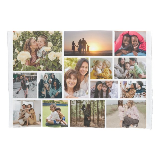 Create Your Own 14 Photo Collage Photo Front &Back Pillowcase (Front)