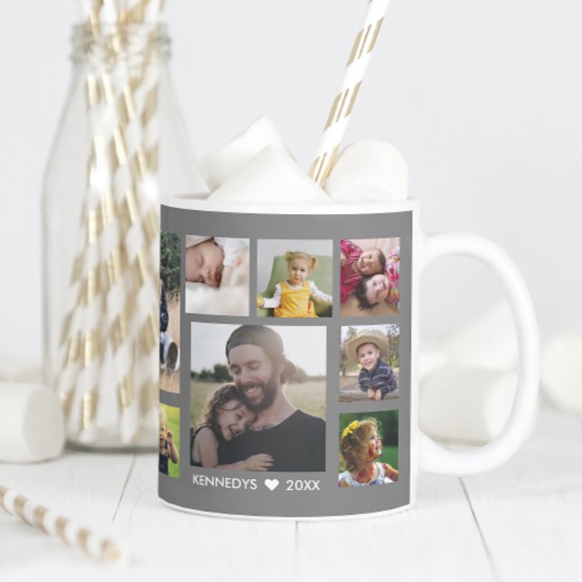 Create Your Own 15 Family Photo Collage Grey Coffee Mug (Creator Uploaded)