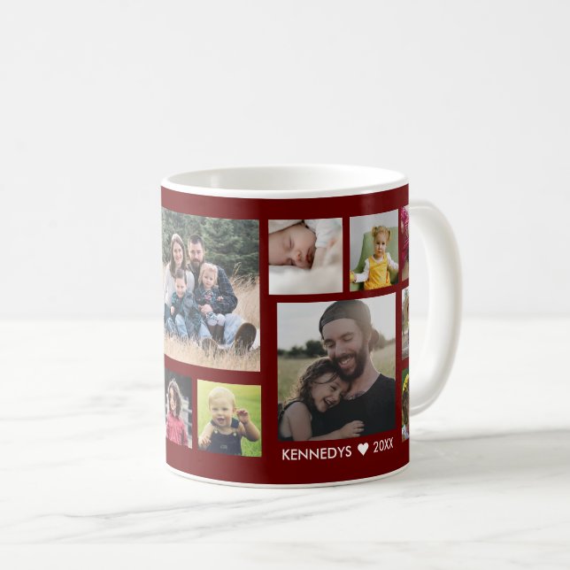 Create Your Own 15 Family Photo Collage Maroon Coffee Mug (Front Right)