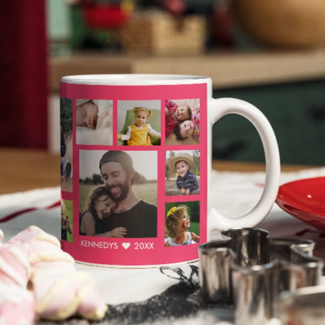 Create Your Own 15 Family Photo Collage Pink Coffee Mug (Creator Uploaded)