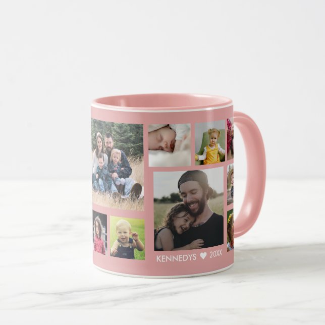 Create Your Own 15 Family Photo Collage Pink Mug (Front Right)