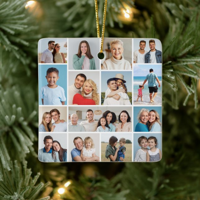 Create Your Own 15 Photo Collage Ceramic Ornament (Tree)